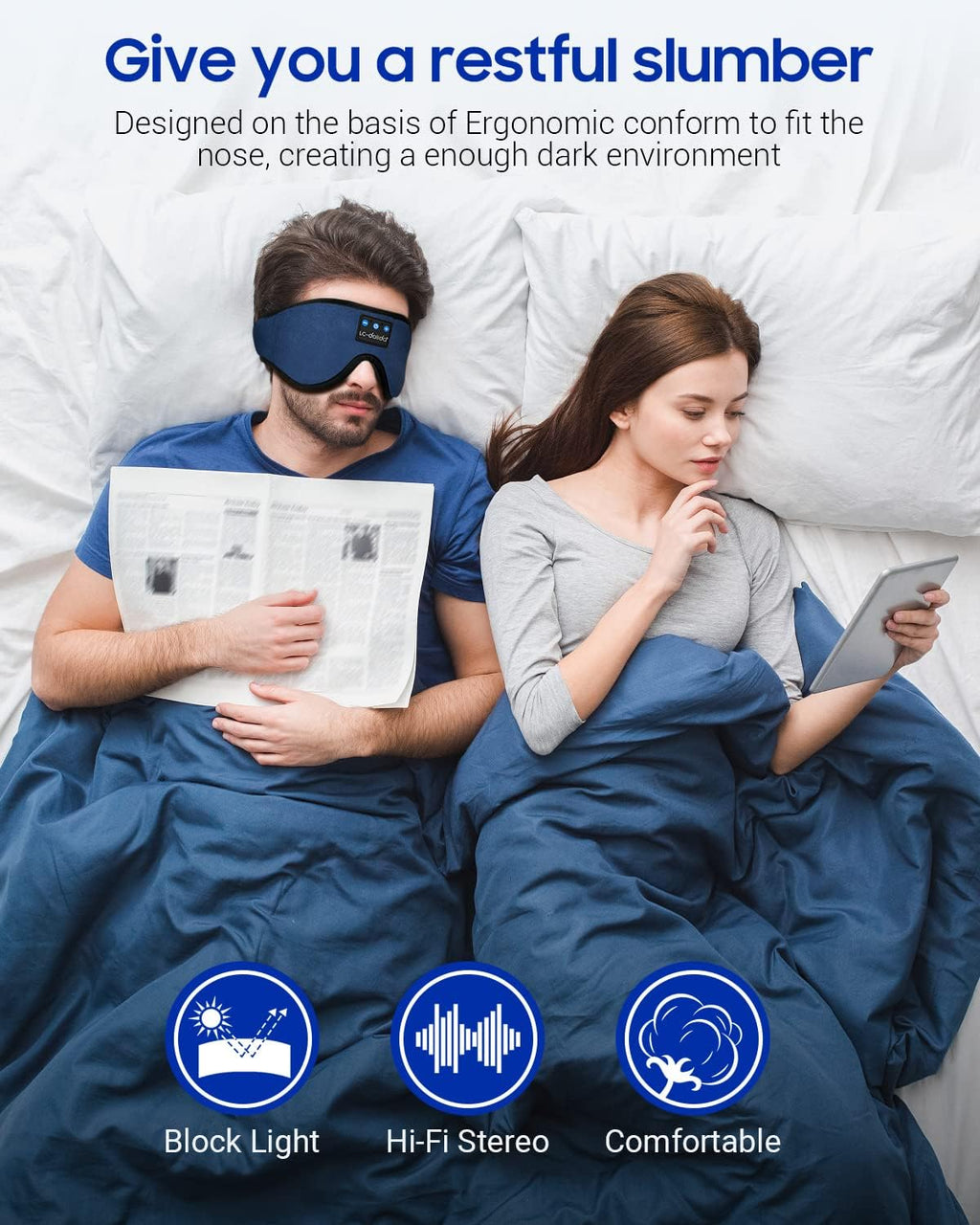 LC-dolida Bluetooth Sleep Mask Headphones 3D Deep Eye Mask with Headphones,Can Play 15 Hours Breathable 200% Blackout Plane Travel Essentials,Sleep Mask Blackout with Travel Bag Tech Gadgets