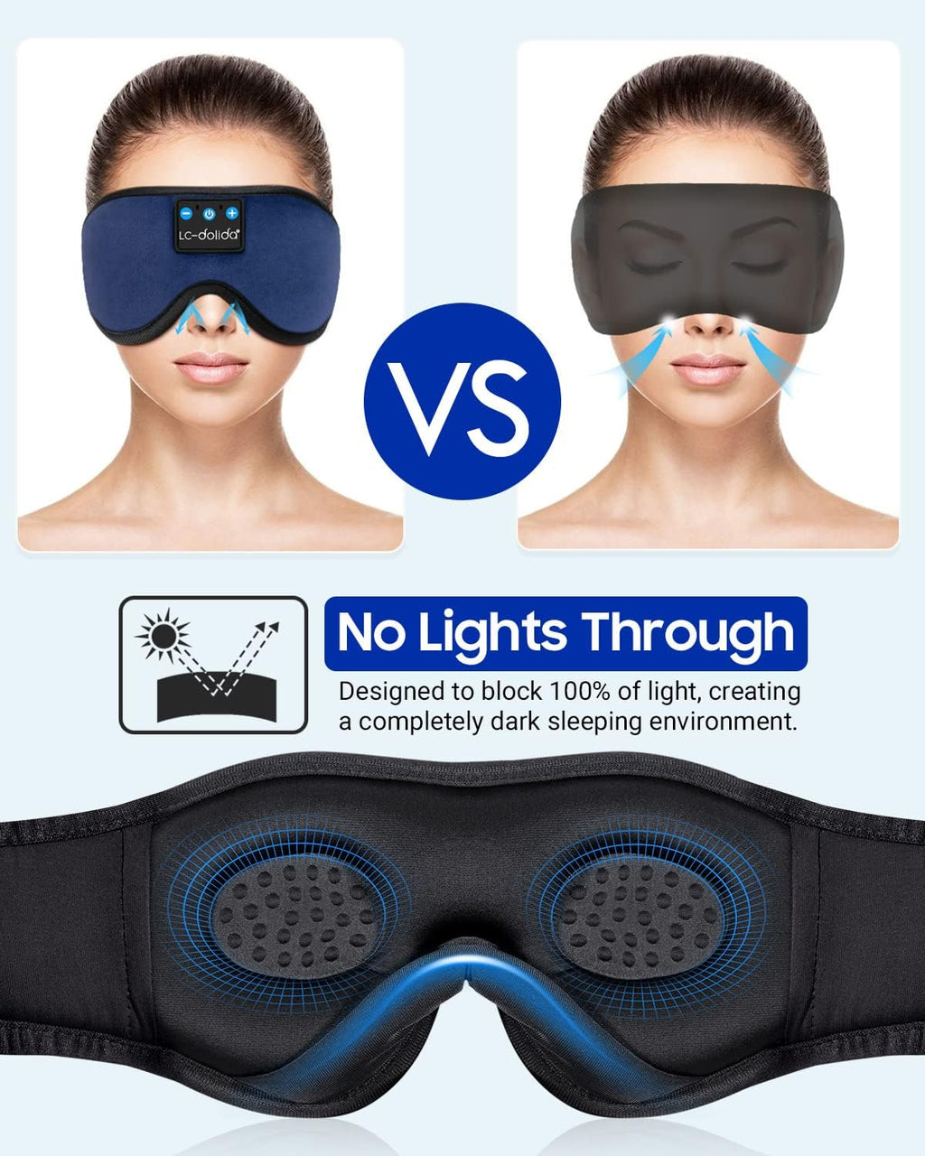 LC-dolida Bluetooth Sleep Mask Headphones 3D Deep Eye Mask with Headphones,Can Play 15 Hours Breathable 200% Blackout Plane Travel Essentials,Sleep Mask Blackout with Travel Bag Tech Gadgets