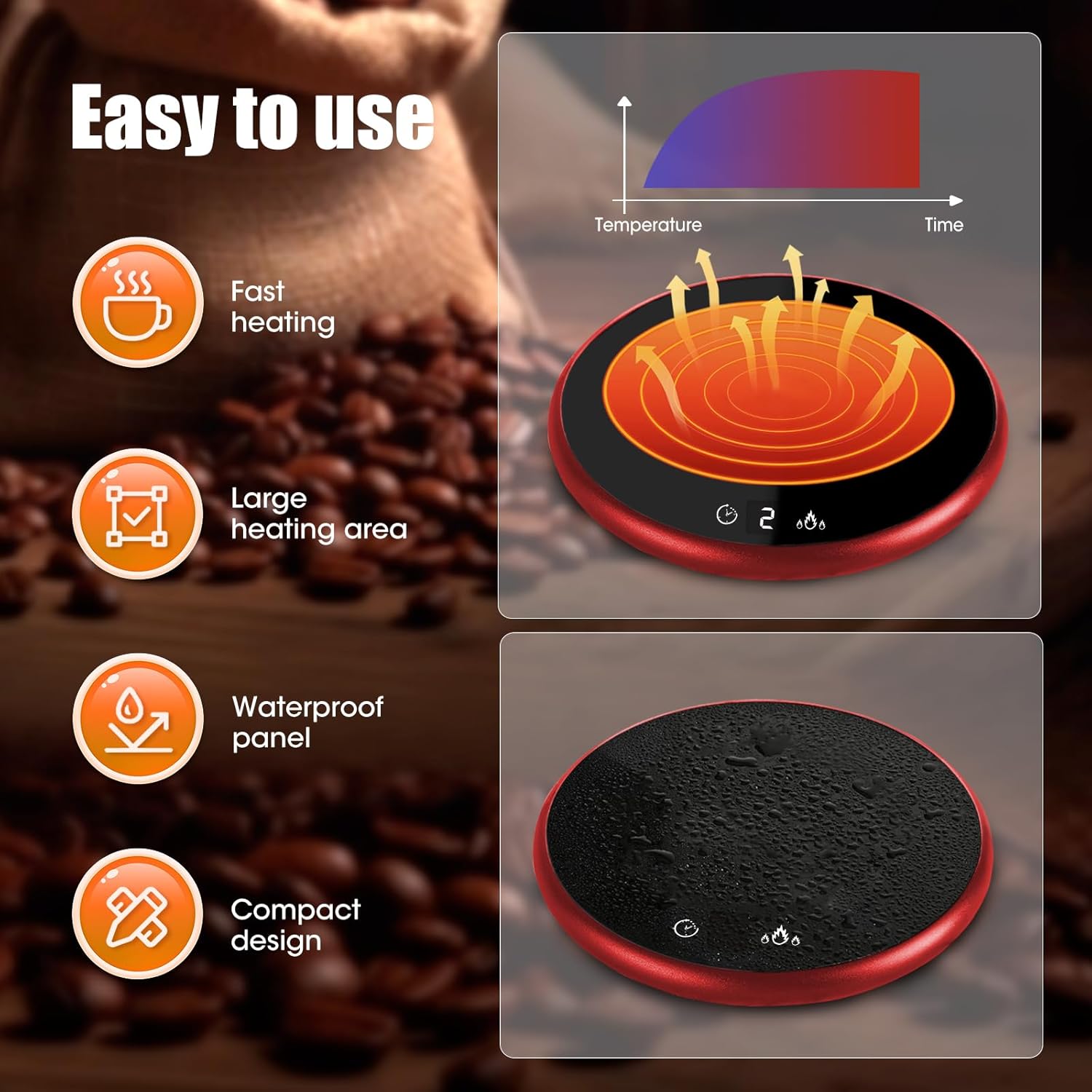 Coffee Mug Warmer, Electric Smart Beverage Mug Warmer Cup Warmer with Touch Tech & LED Backlit Display, Coffee Warmer for Home Office Coffee Mug, Milk-Cup Warmer with Two Temperature Settings